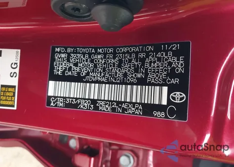 2022 Toyota Corolla Le z USA, uszkodzony, nr VIN JTDVPMAE1NJ211096